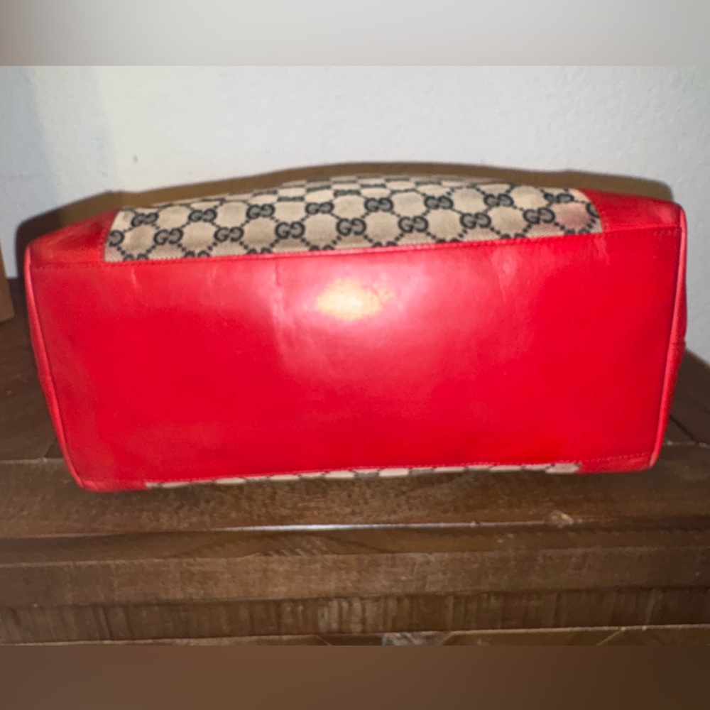 Gucci Red and Brown Monogram Tote Bag - Picture 7 of 16
